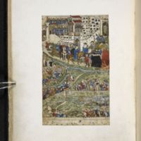 folio 6v: Miniature of the execution of the masters of the Templars in France and the death of Philip IV of France.