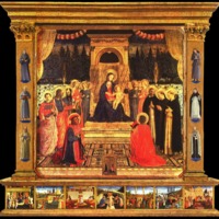 The Virgin and Child Enthroned with Angels and Saints; The Crucifixion; Scenes from the Lives of Saints Cosmas and Damian (predella)